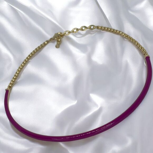 Gold Tone Collar Necklace Enamel Chain Choker Stylish Stunning Shiny Elegant NWT - Picture 7 of 16